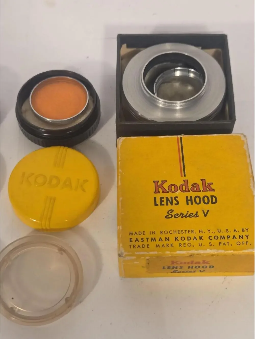 Vintage Kodak Lens Hood Series V Slip-On Circular Yellow Orange Filters USA